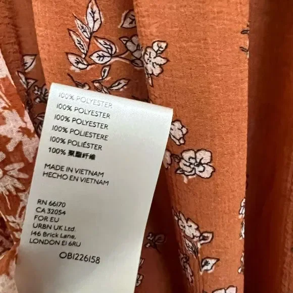 Free People Serena Blouse Floral Bell Sleeves Micro Floral Rust Sheer Size Large - Picture 5 of 7